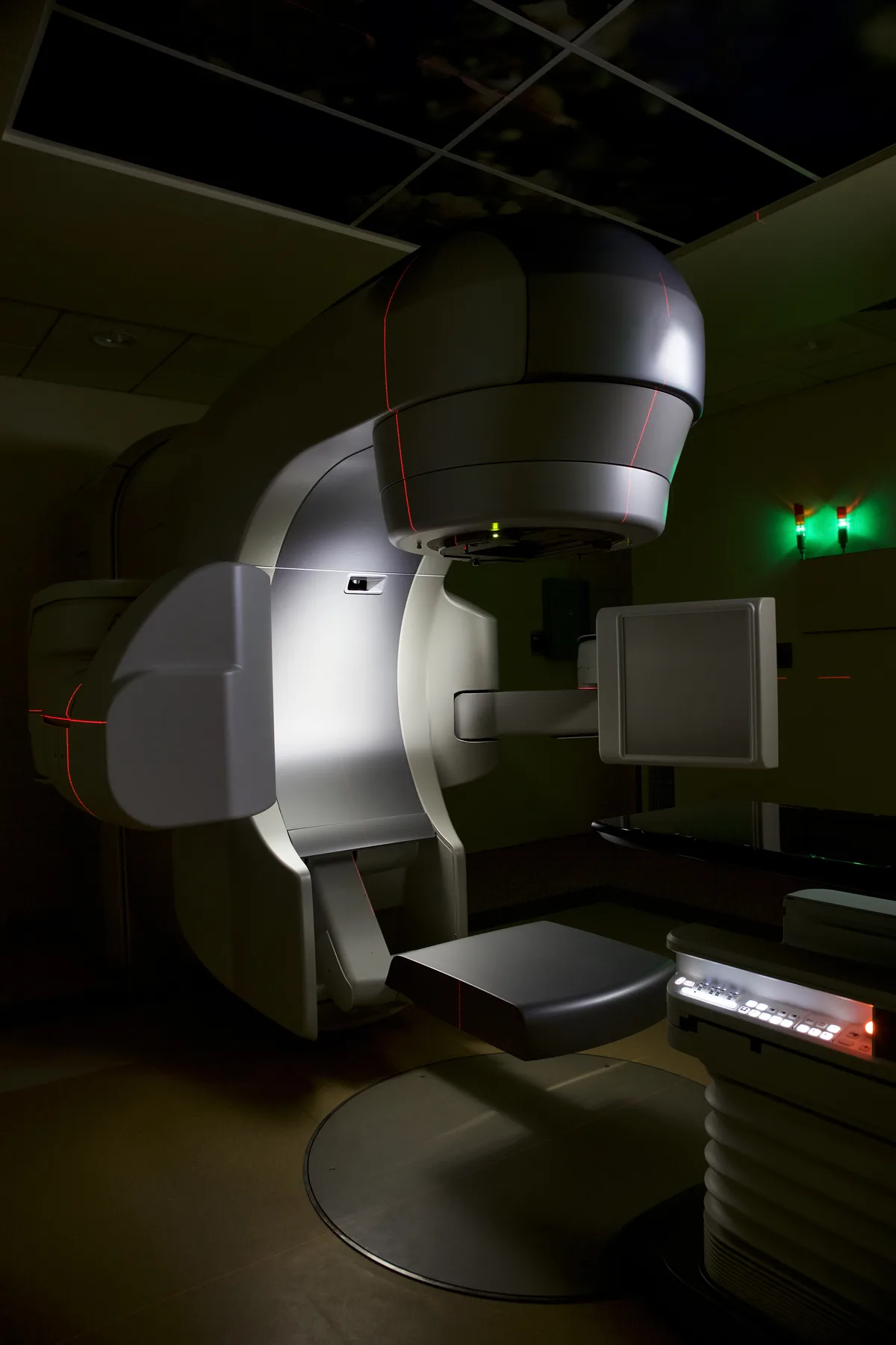 Linear accelerator in a treatment vault